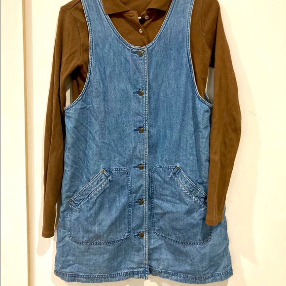 Marsh Landing Dresses & Skirts - Jean dress and brown collard shirt.